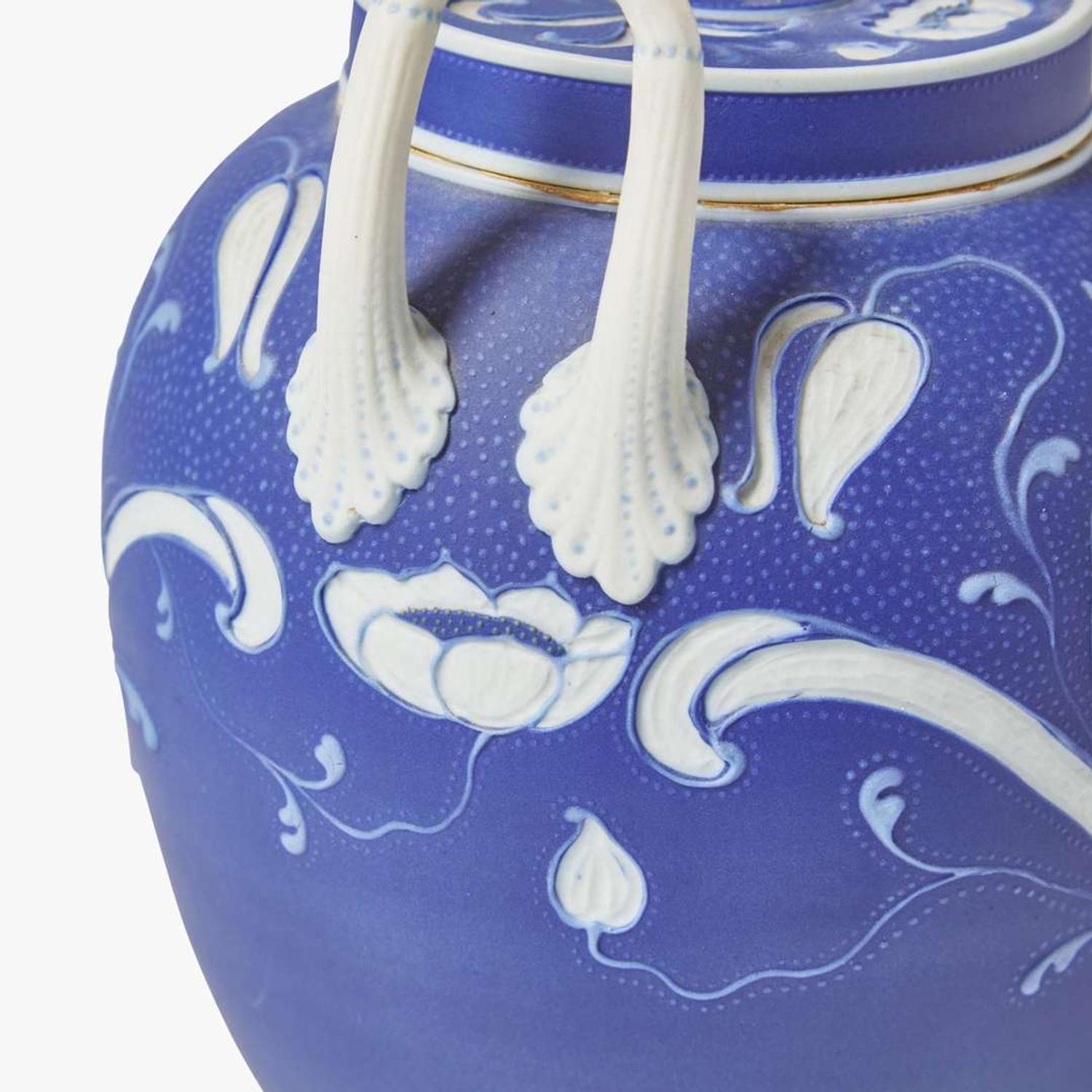 A Wedgwood Harry Barnard (1862-1933) Tricolor Jasperware Vase and Cover UK, early 20th century