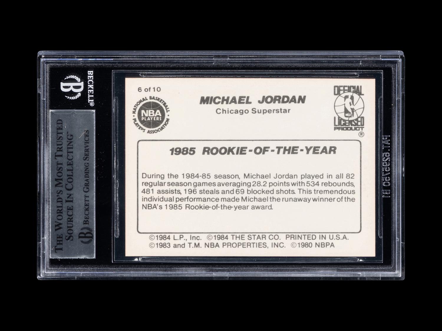 A 1986 Star Michael Jordan Set Break Basketball Card No. 6 1985 Rookie Of The Year (BGS 9 MINT, 9.5 Subgrade)
