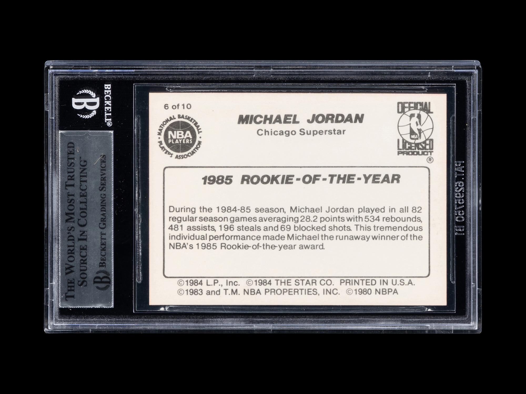 A 1986 Star Michael Jordan Set Break Basketball Card No. 6 1985 Rookie Of The Year (BGS 9 MINT, 9.5 Subgrade)