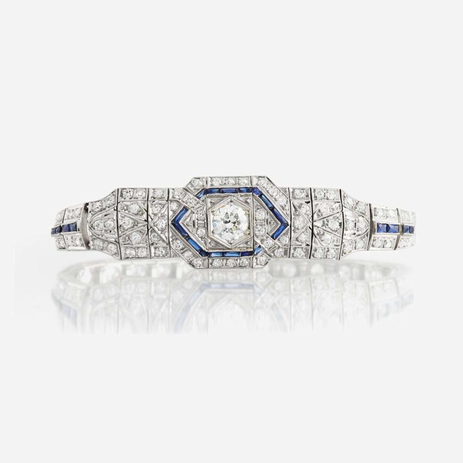 An Art Deco diamond, sapphire, and platinum bracelet