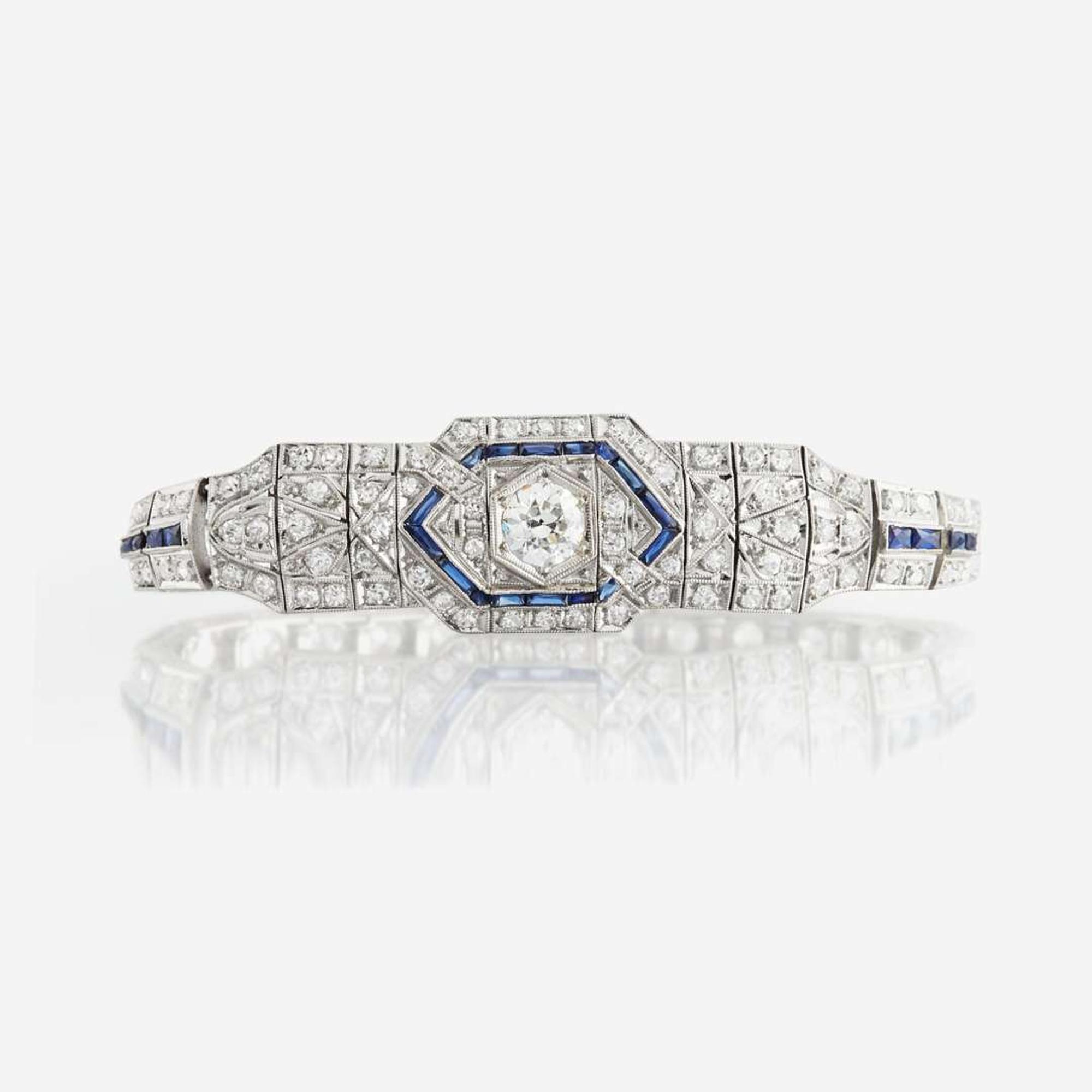 An Art Deco diamond, sapphire, and platinum bracelet