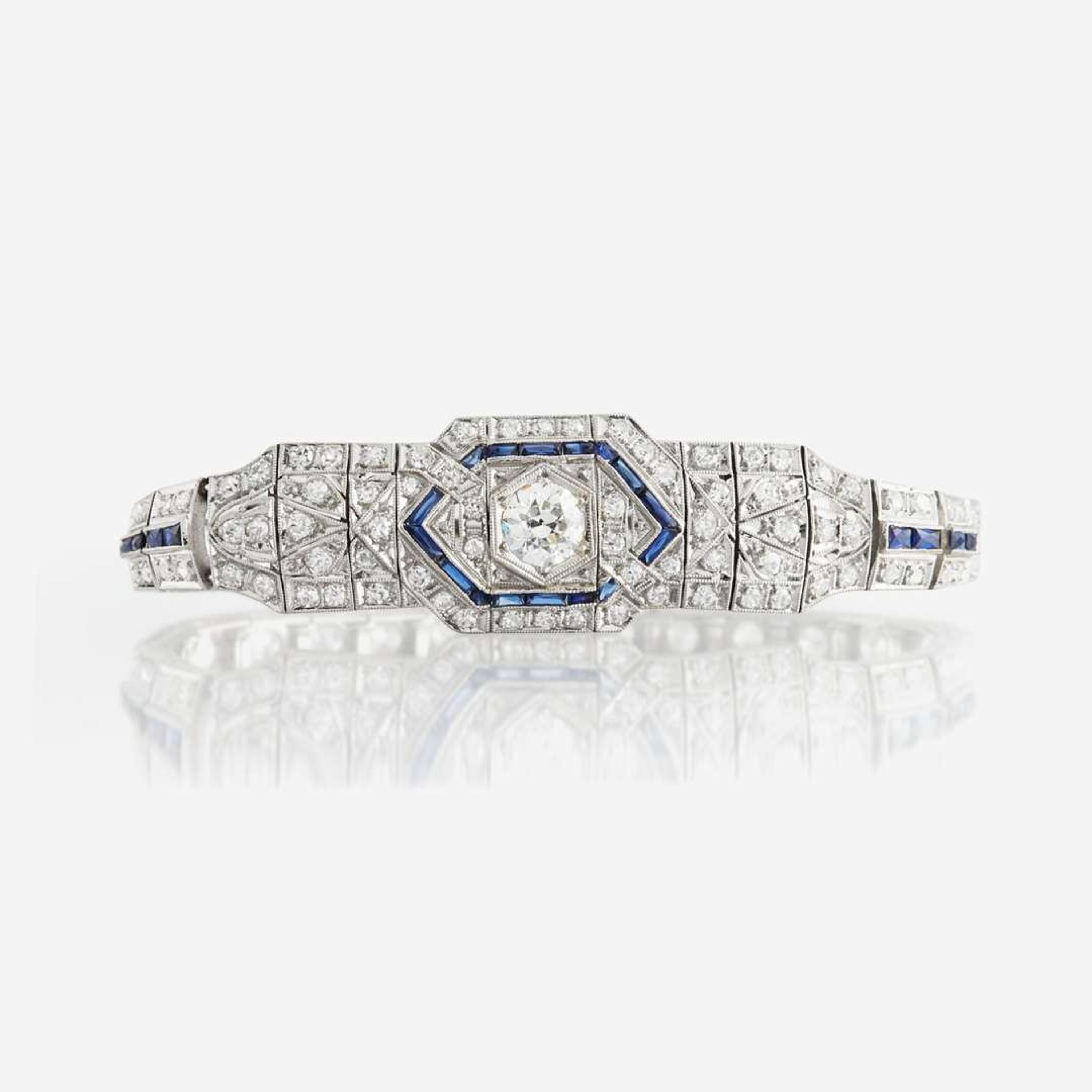 An Art Deco diamond, sapphire, and platinum bracelet