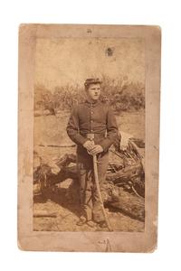 [LATE INDIAN WARS]. A group of 4 photographs, highlighted by outdoor view of armed US Infantry soldier in the desert and portrait of 9th US Infantry soldiers.