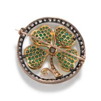 VICTORIAN, DIAMOND AND EMERALD FOUR LEAF CLOVER BROOCH