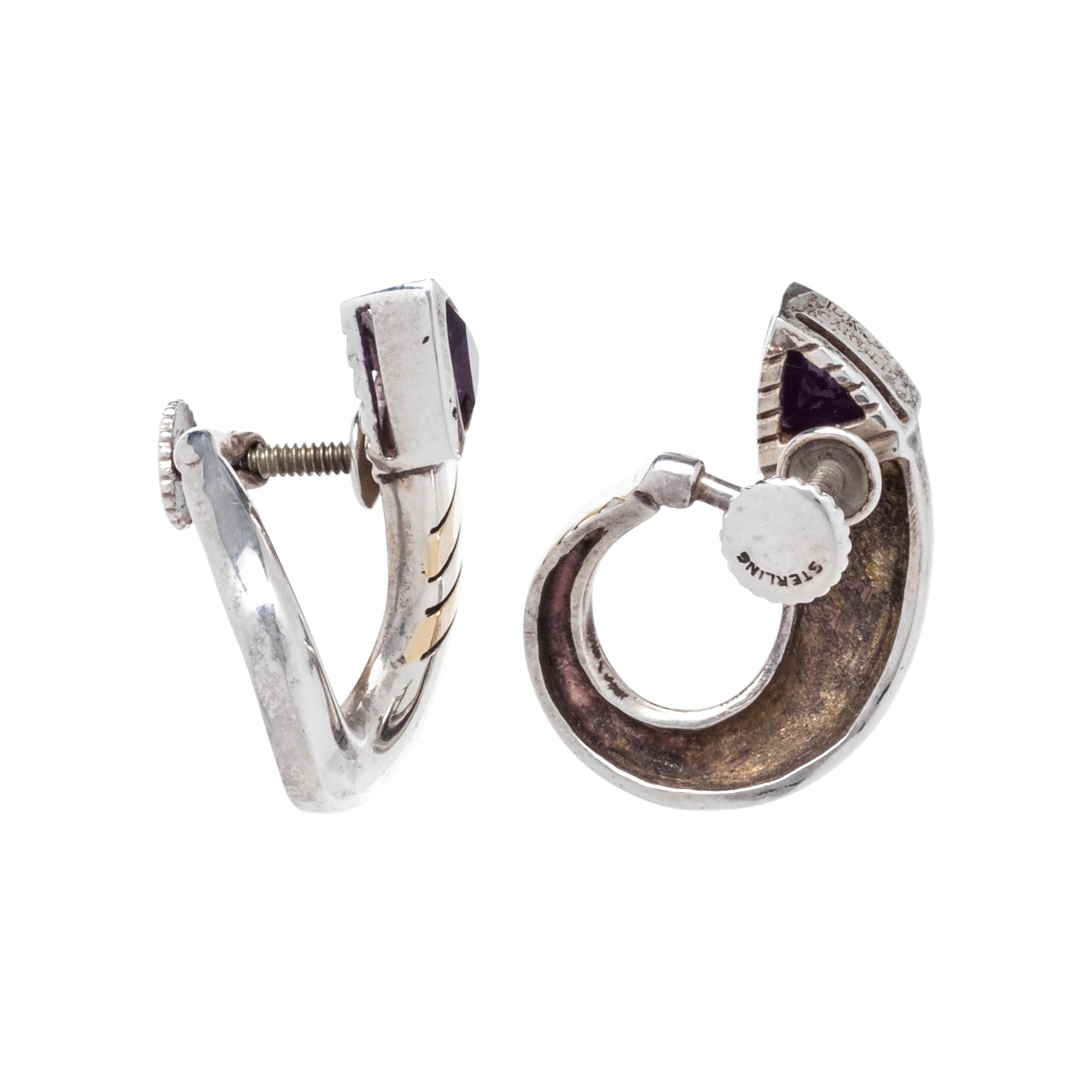 CARTIER, STERLING SILVER, YELLOW GOLD AND AMETHYST EARCLIPS