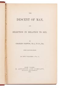 DARWIN, Charles (1809-1882). The Descent of Man and Selection in Relation to Sex. New York: D. Appleton and Company, 1871.