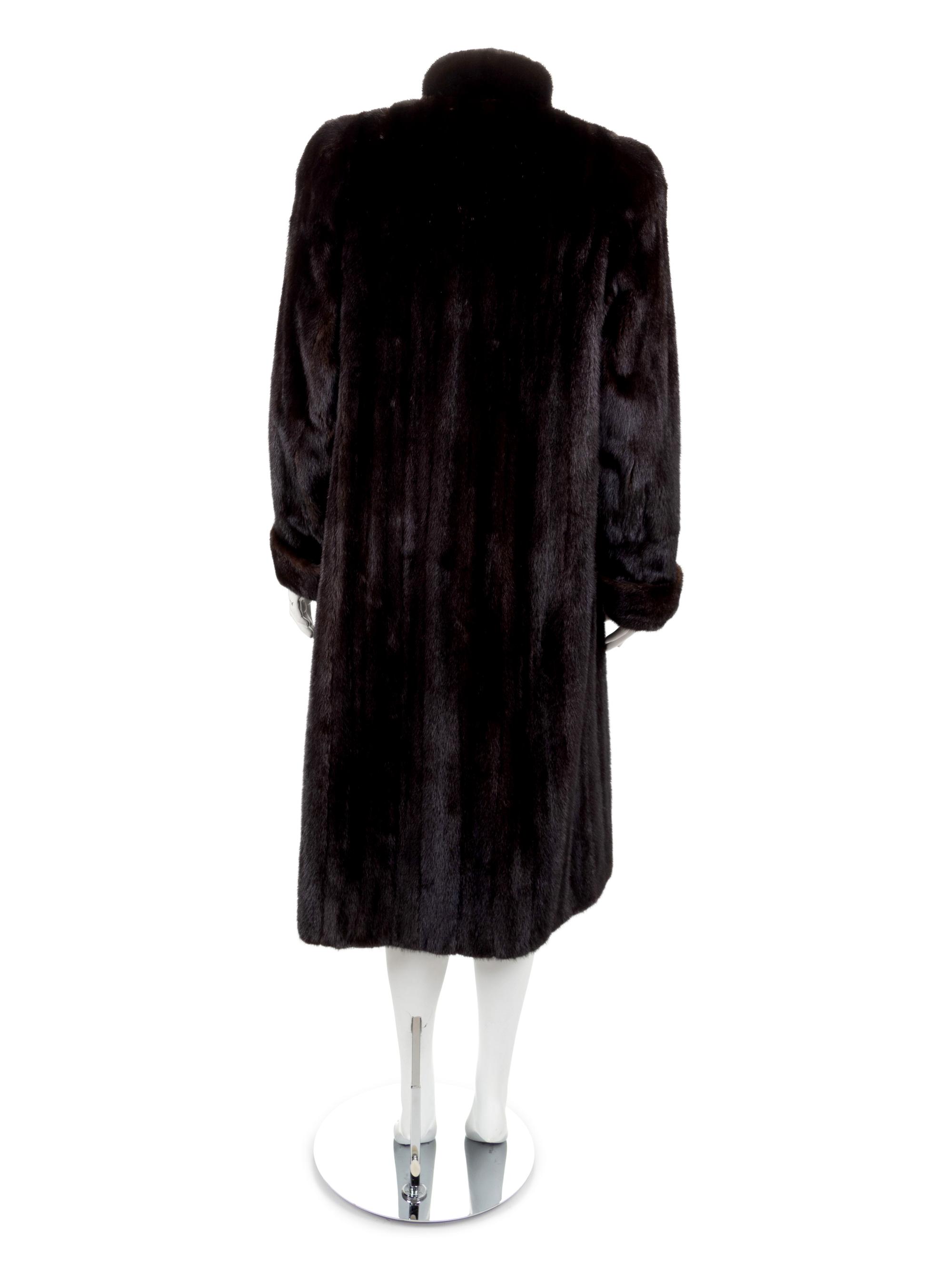 A Mahogany Full Length Mink Coat with Rolled Cuffs, 1980's
