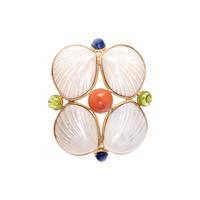 MARGUERITE STIX, YELLOW GOLD, SHELL AND MULTIGEM BROOCH