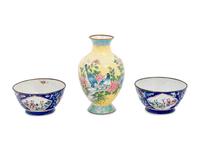 Three Chinese Canton Enamel on Copper Articles