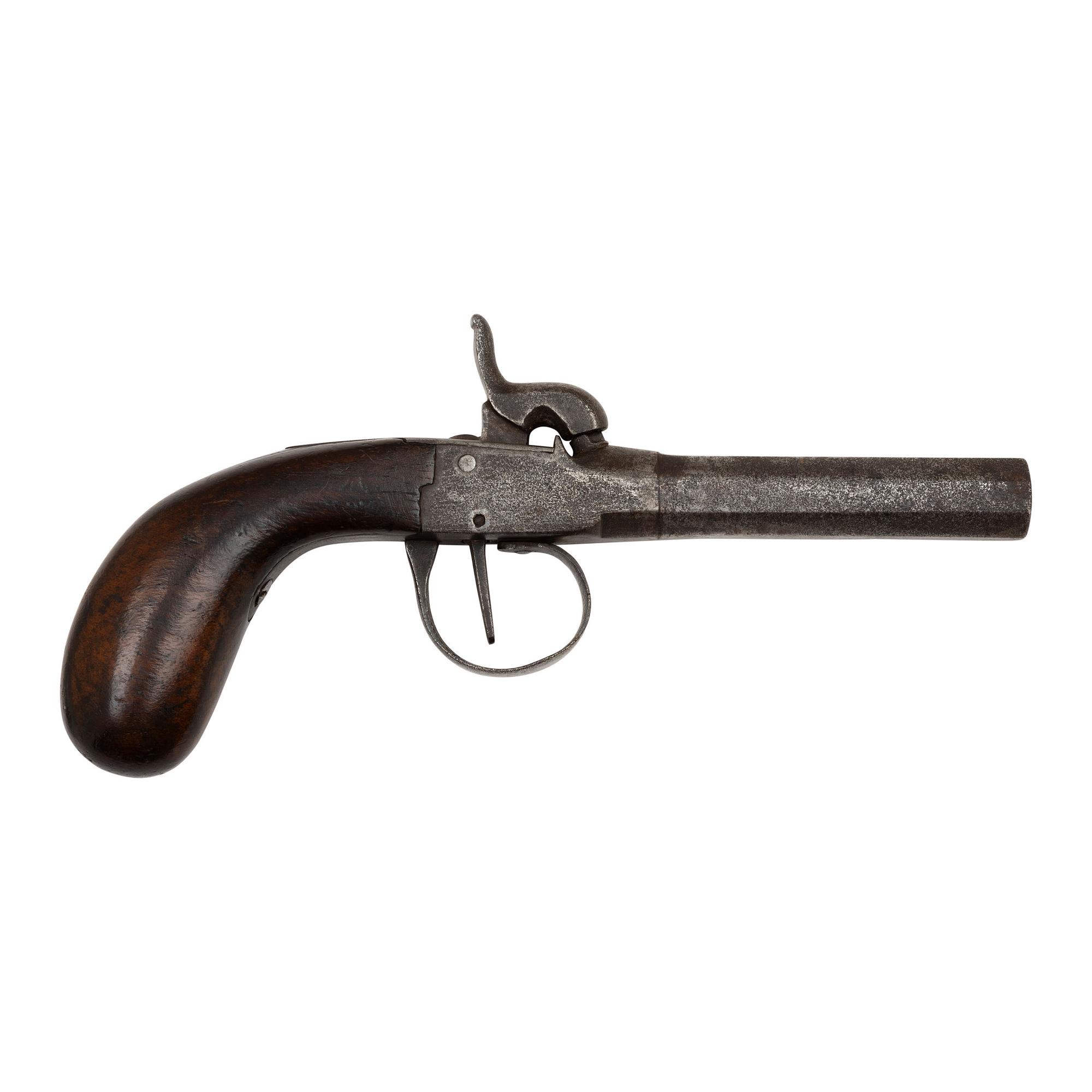 Belgian Turn-Off Pistol in Display Case and Two Pocket Cartridge Revolvers