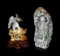Two Chinese Russet and Lavender Jadeite Figural Groups