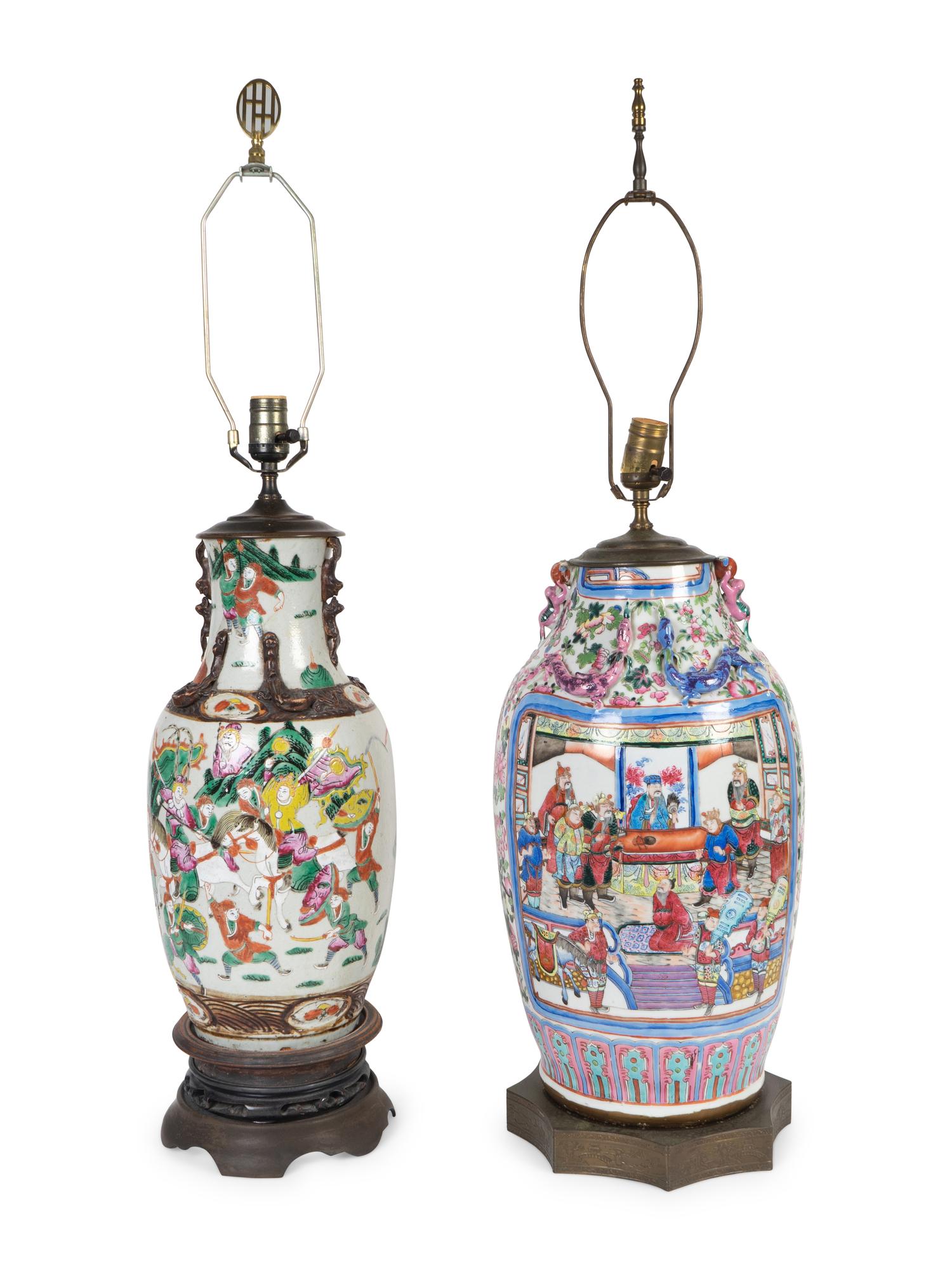 Two Chinese Famille Rose Vases Mounted as Lamps