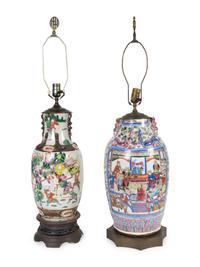 Two Chinese Famille Rose Vases Mounted as Lamps