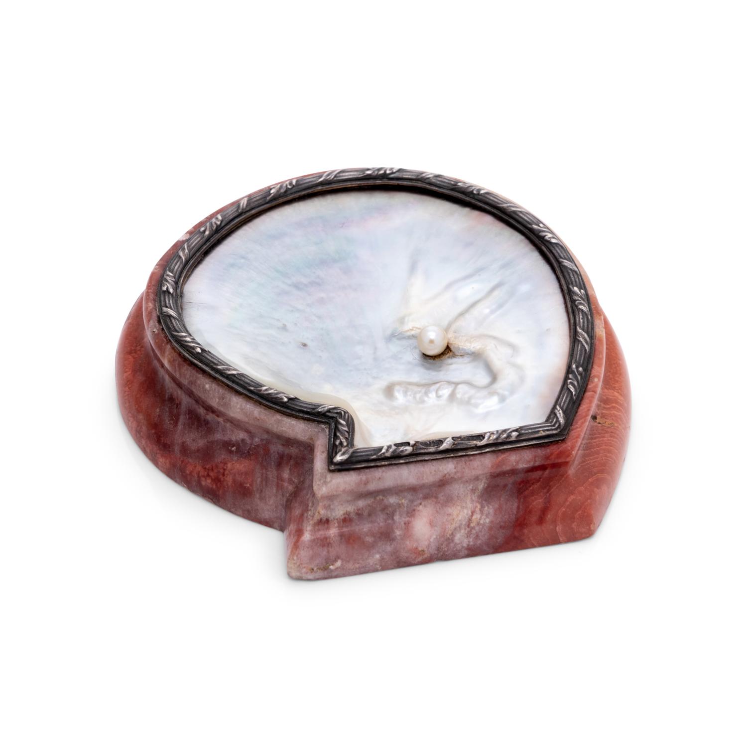 A Russian Mother-of-Pearl and Silver Mounted Hardstone Paperweight