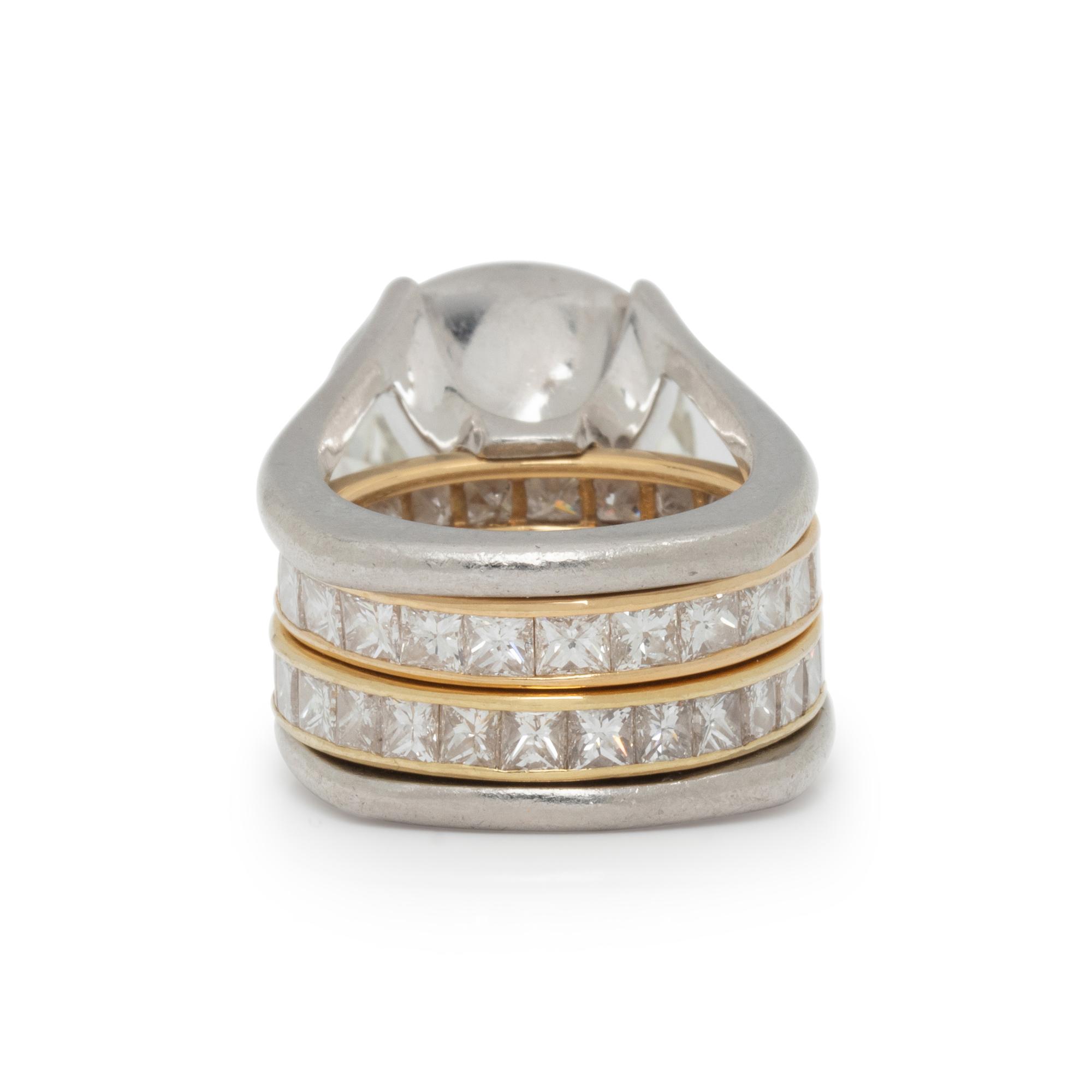 DIAMOND AND PLATINUM RING WITH PAIR OF ETERNITY BANDS