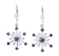 A Pair of Platinum, Sapphire and Diamond Snowflake Earrings, 3.80 dwts.