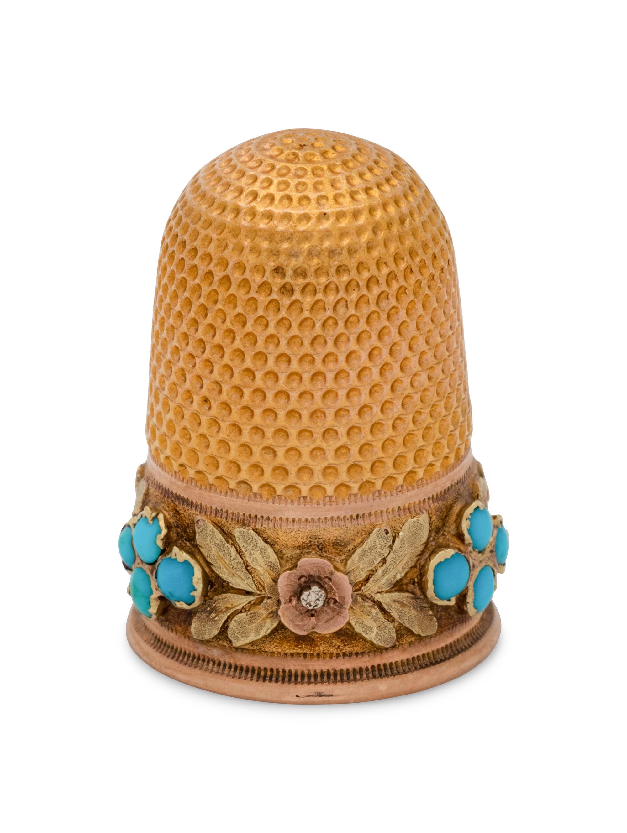 A French Yellow Gold and Turquoise-Inset Thimble