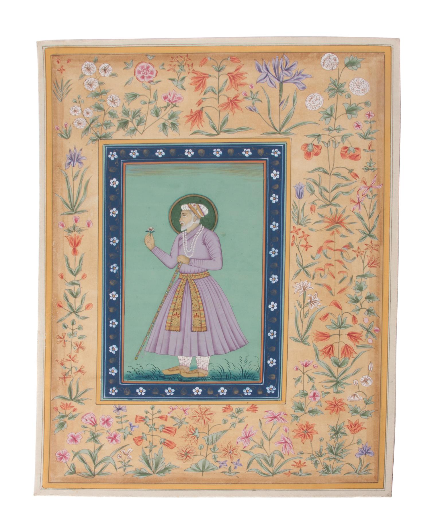 A Collection of Seven Indian Mughal Miniatures Height of largest 13 x width 9 inches.