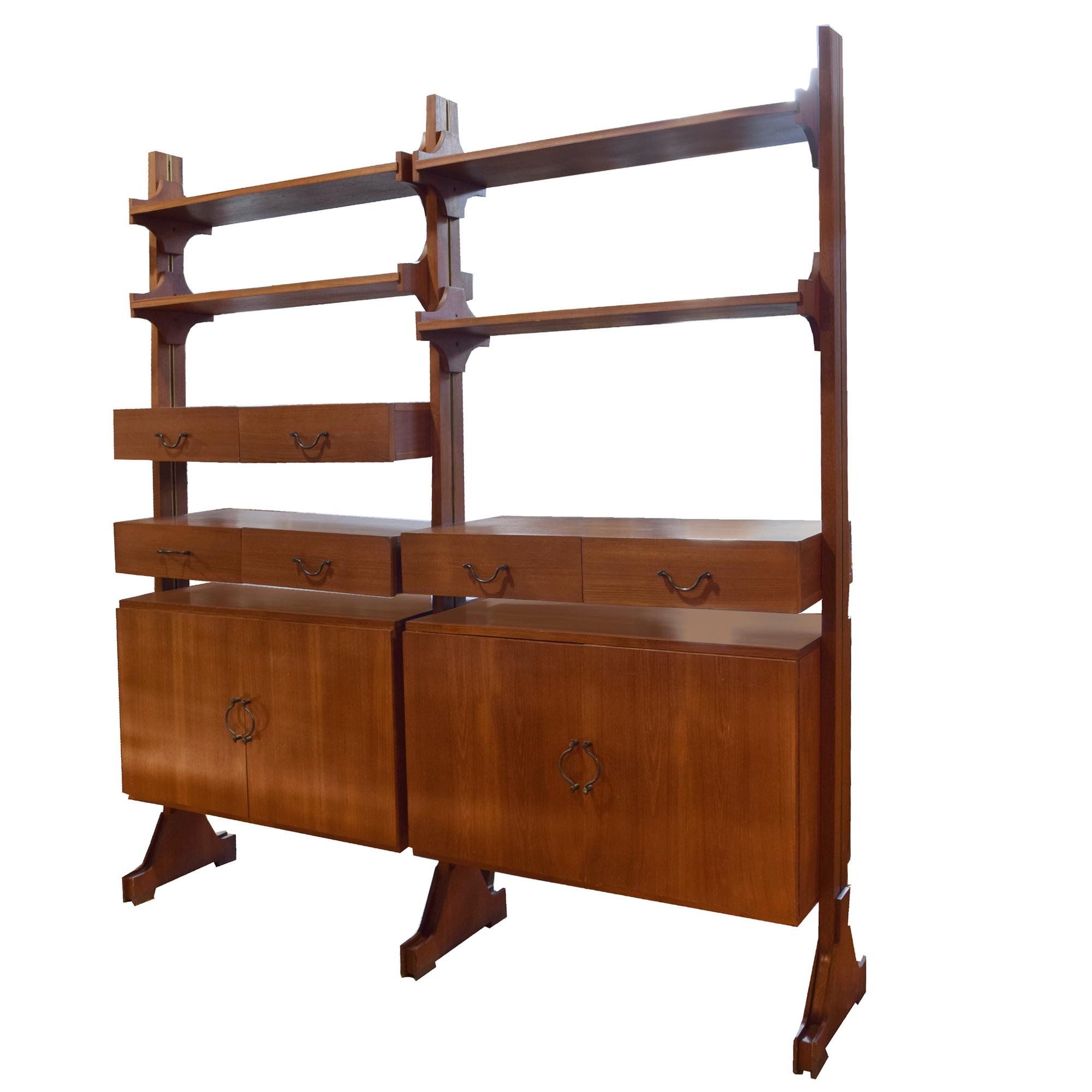 A Mid-Century Shelving Unit 74.5" W each x 16" D x 81" H — Italy, Mid-20th Century