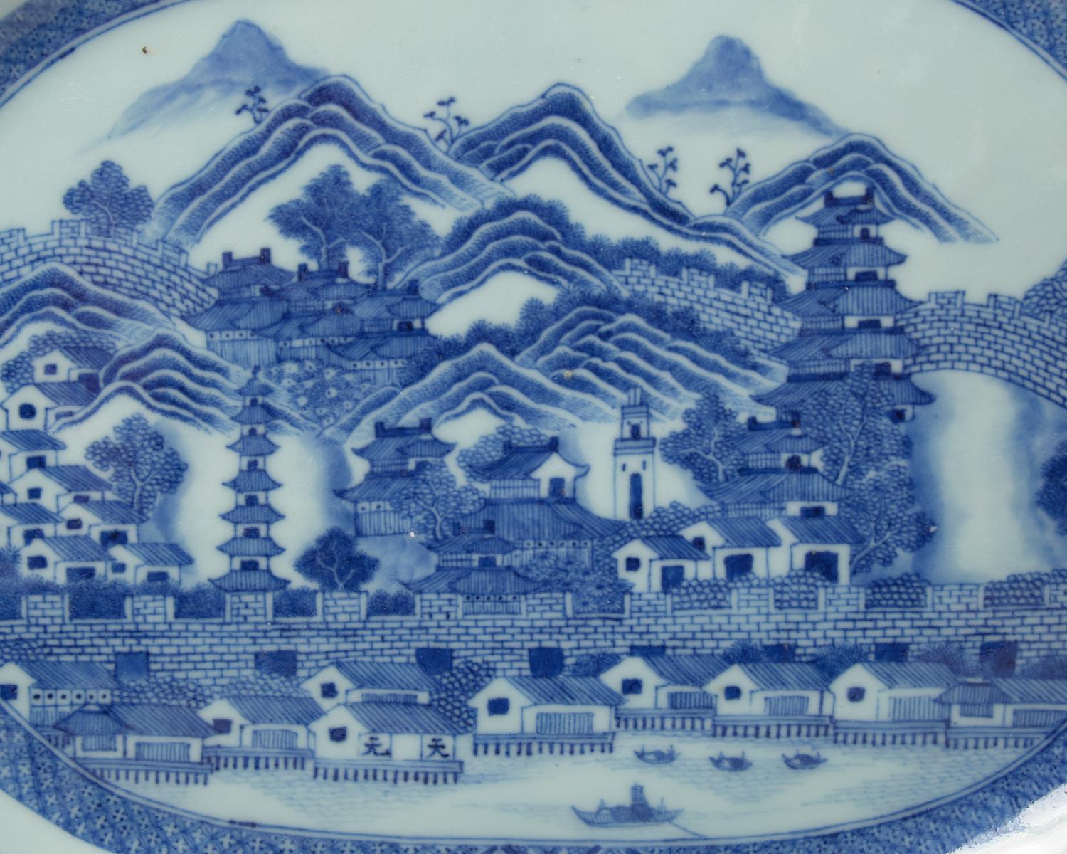 A Chinese Export Porcelain Tureen Stand Decorated with View of The City of Canton
