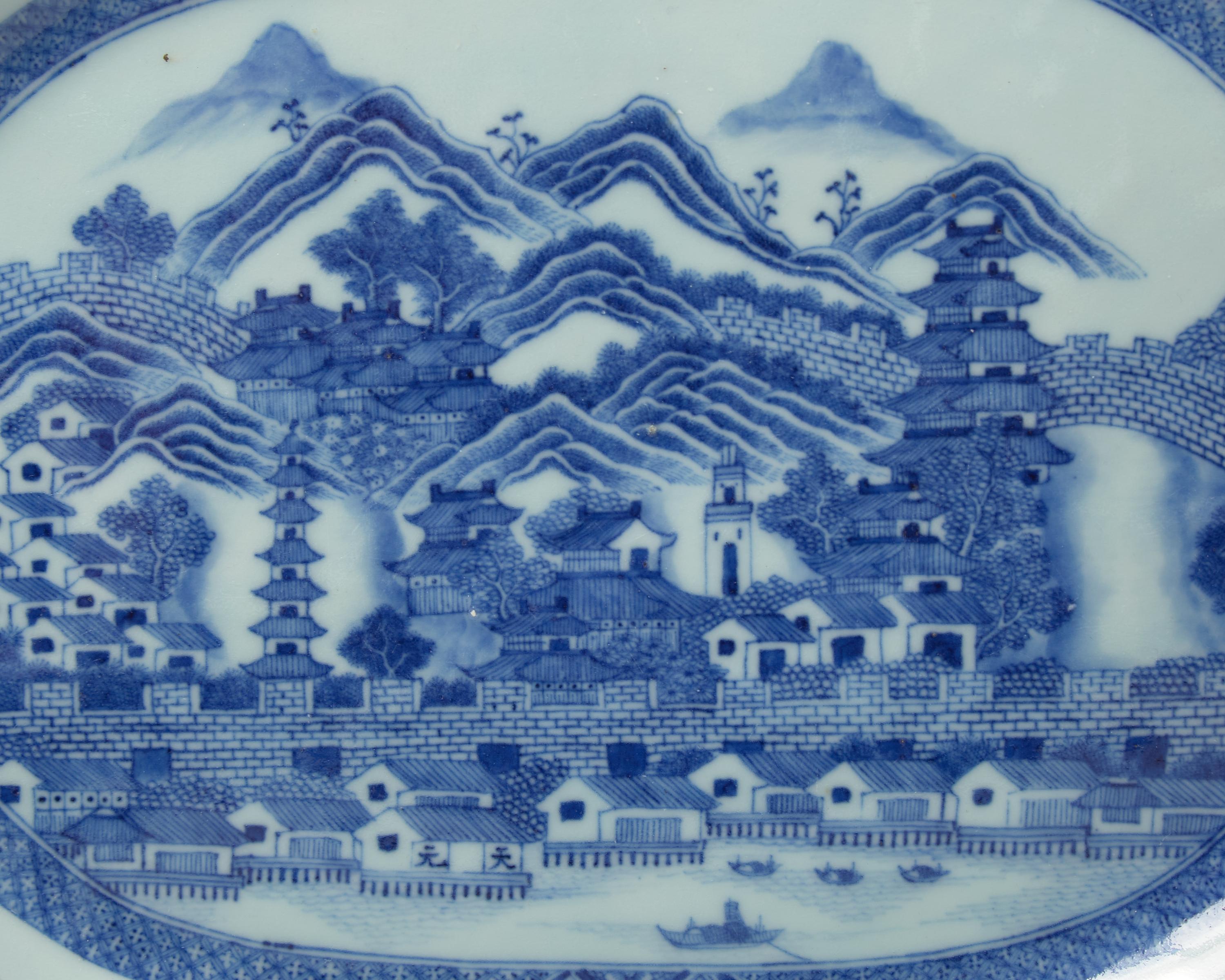 A Chinese Export Porcelain Tureen Stand Decorated with View of The City of Canton