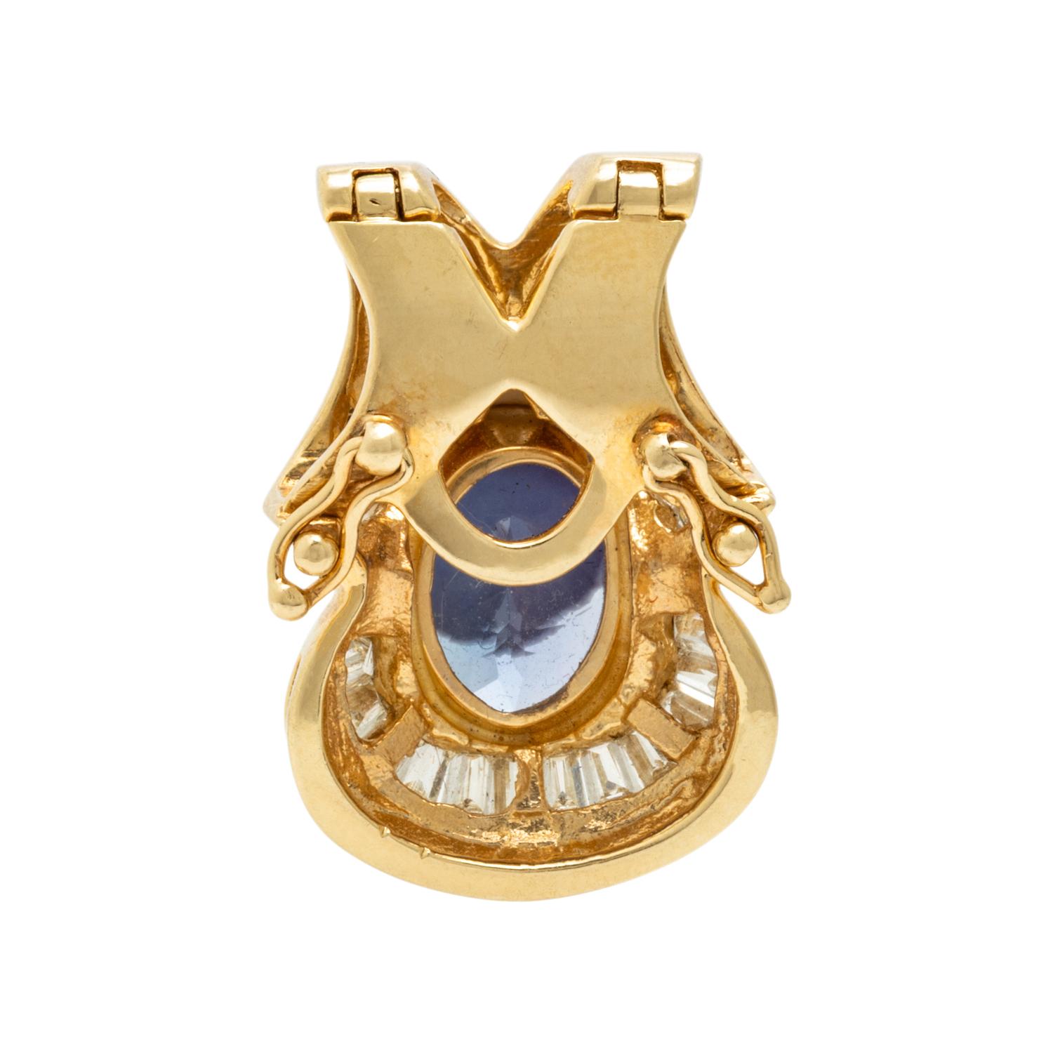 Tanzanite, Diamond, and Yellow Gold Ring and Enhancer Pendant