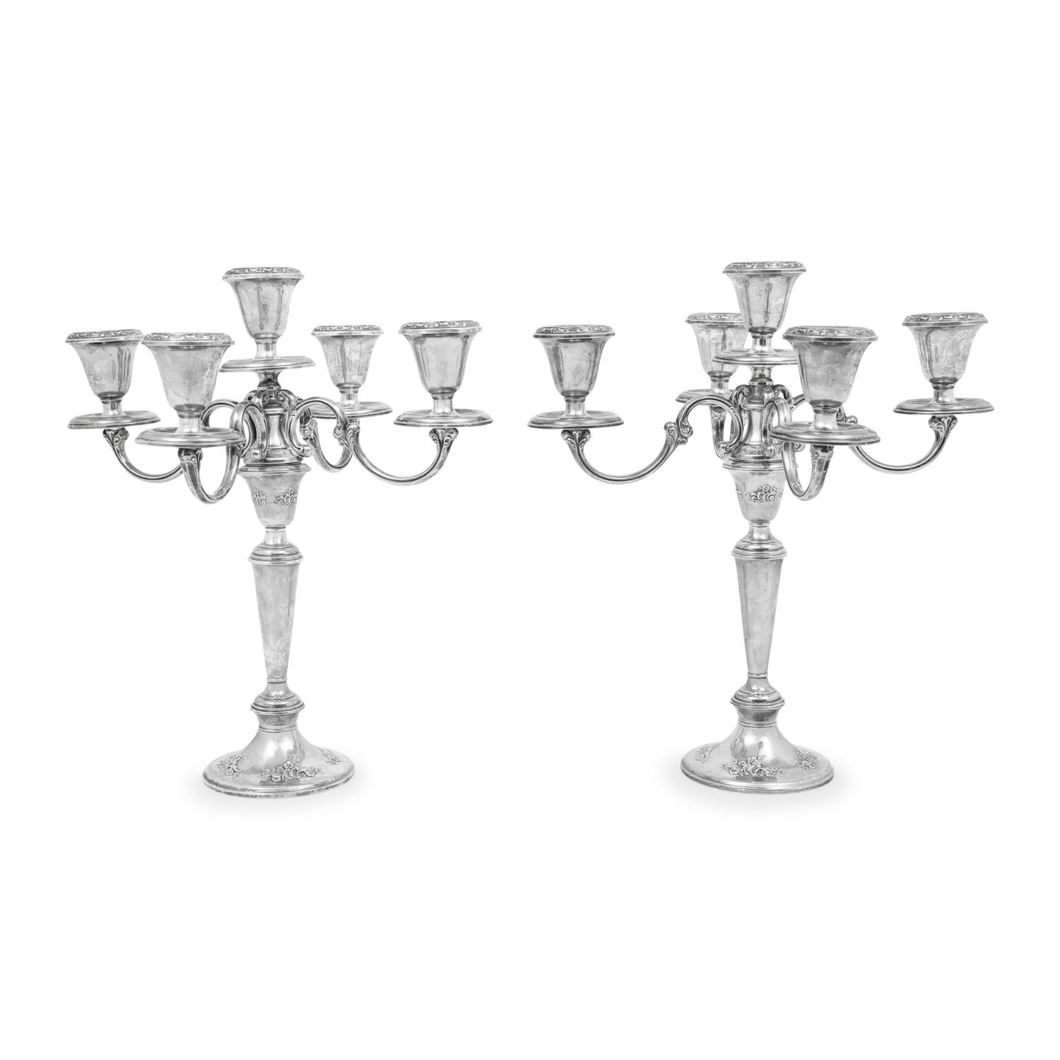 A Pair of American Silver Five-Light Candelabra