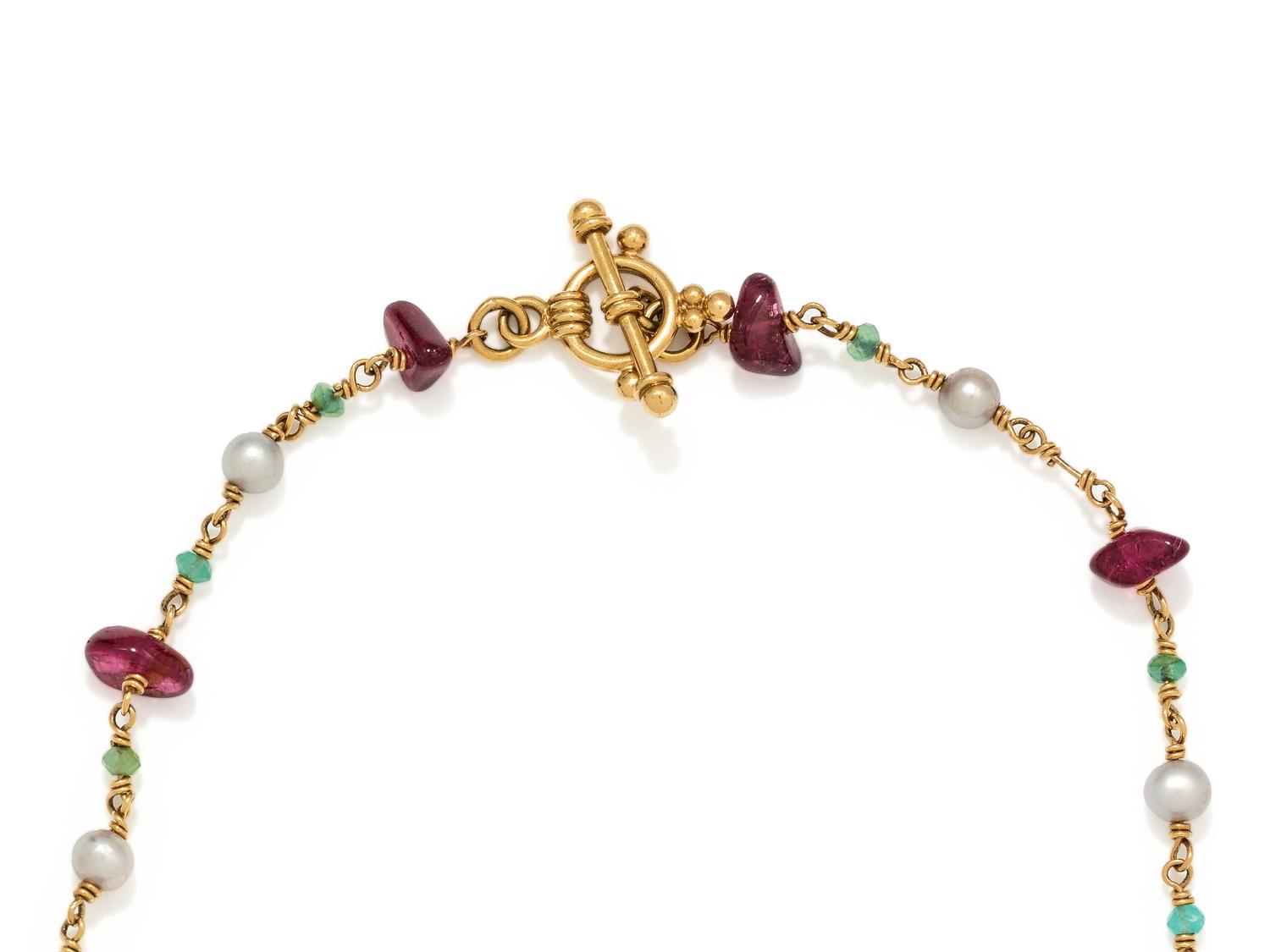 YELLOW GOLD AND MULTIGEM BEAD NECKLACE