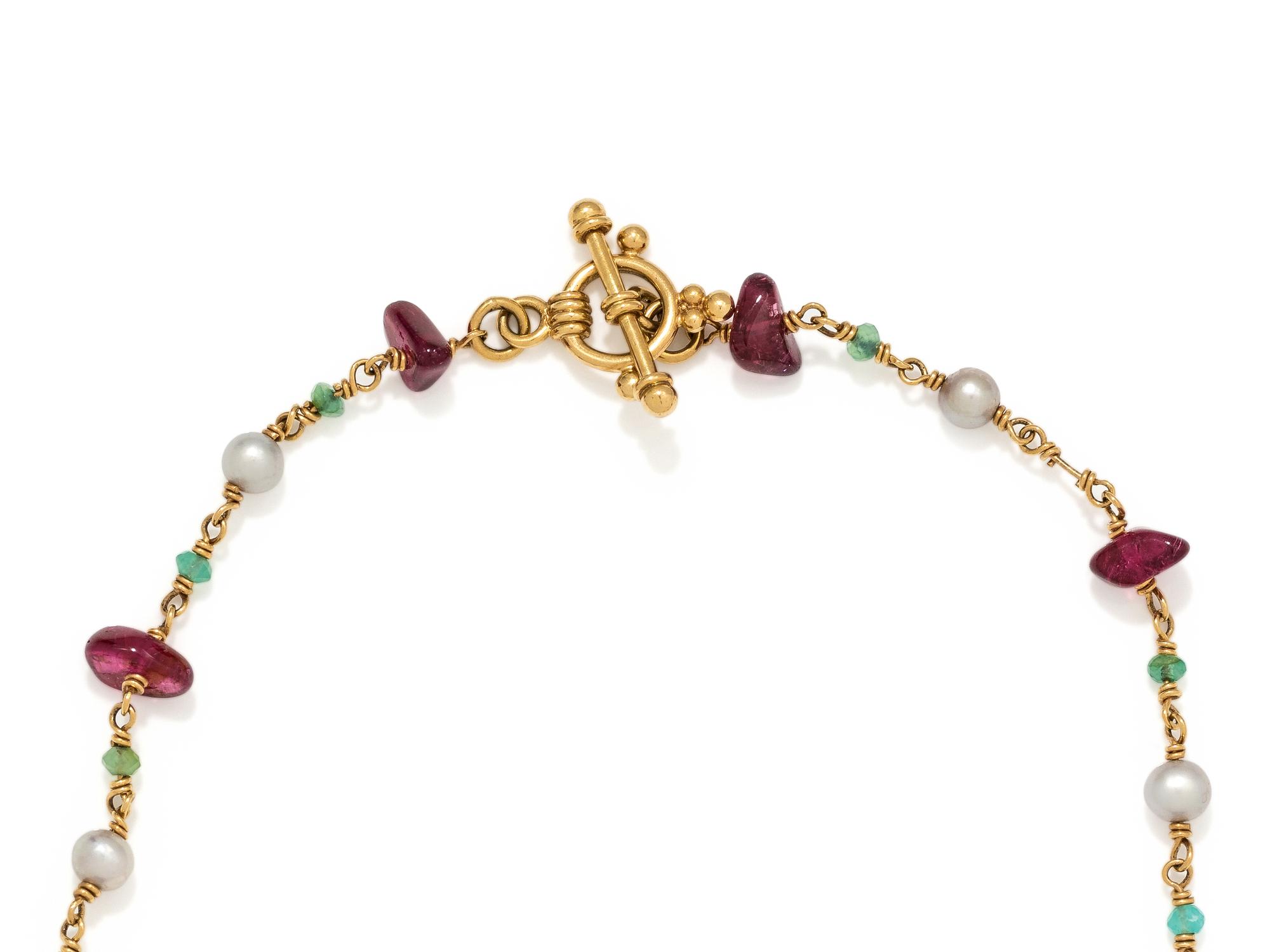 YELLOW GOLD AND MULTIGEM BEAD NECKLACE