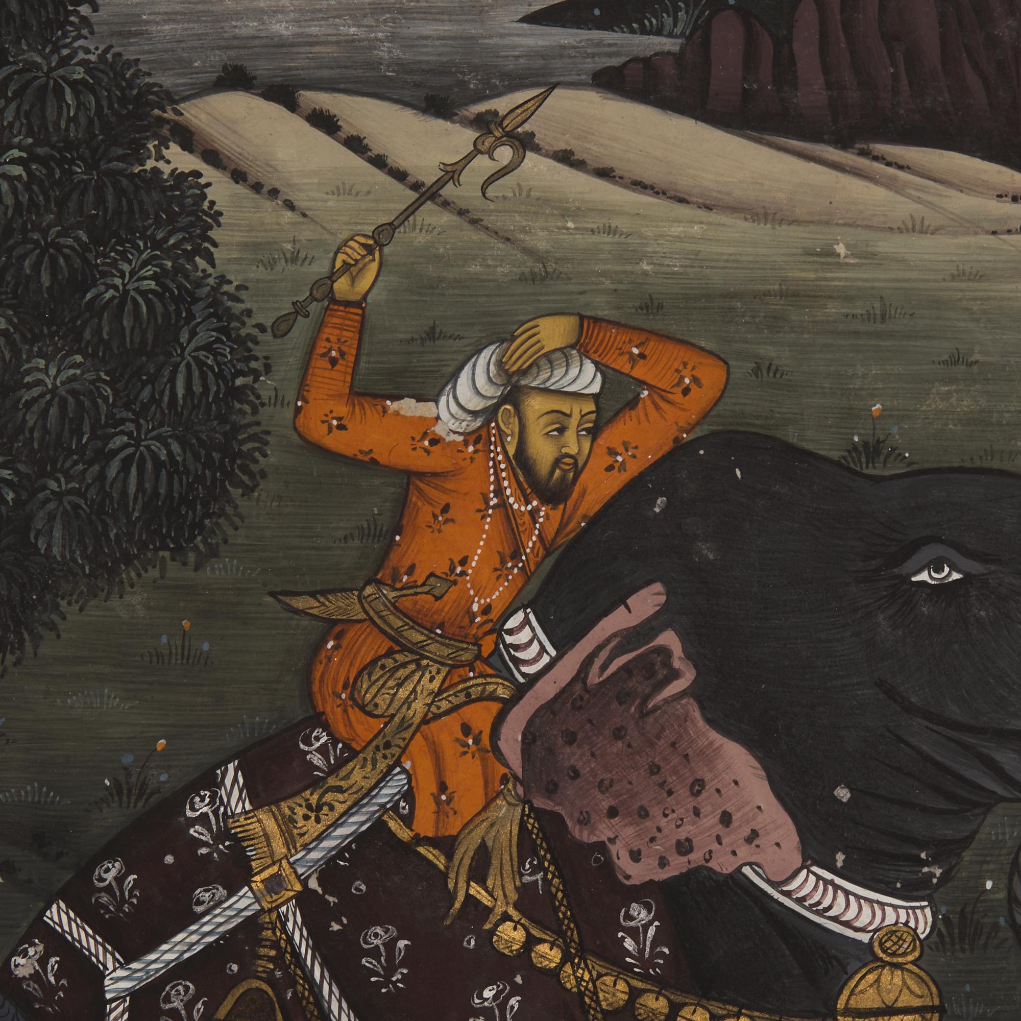 A Folio Painting of a Striding Elephant with Mahout at Sunset, North India, 20th Century