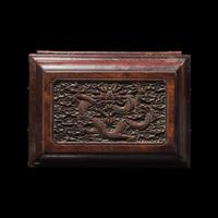 A Small Chinese Carved Hardwood Seal Chest 硬木雕雲龍紋官皮箱