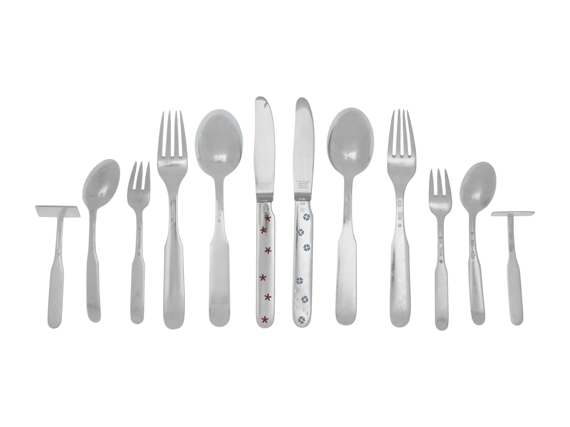 Two Danish Silver and Enamel Child's Cutlery Sets