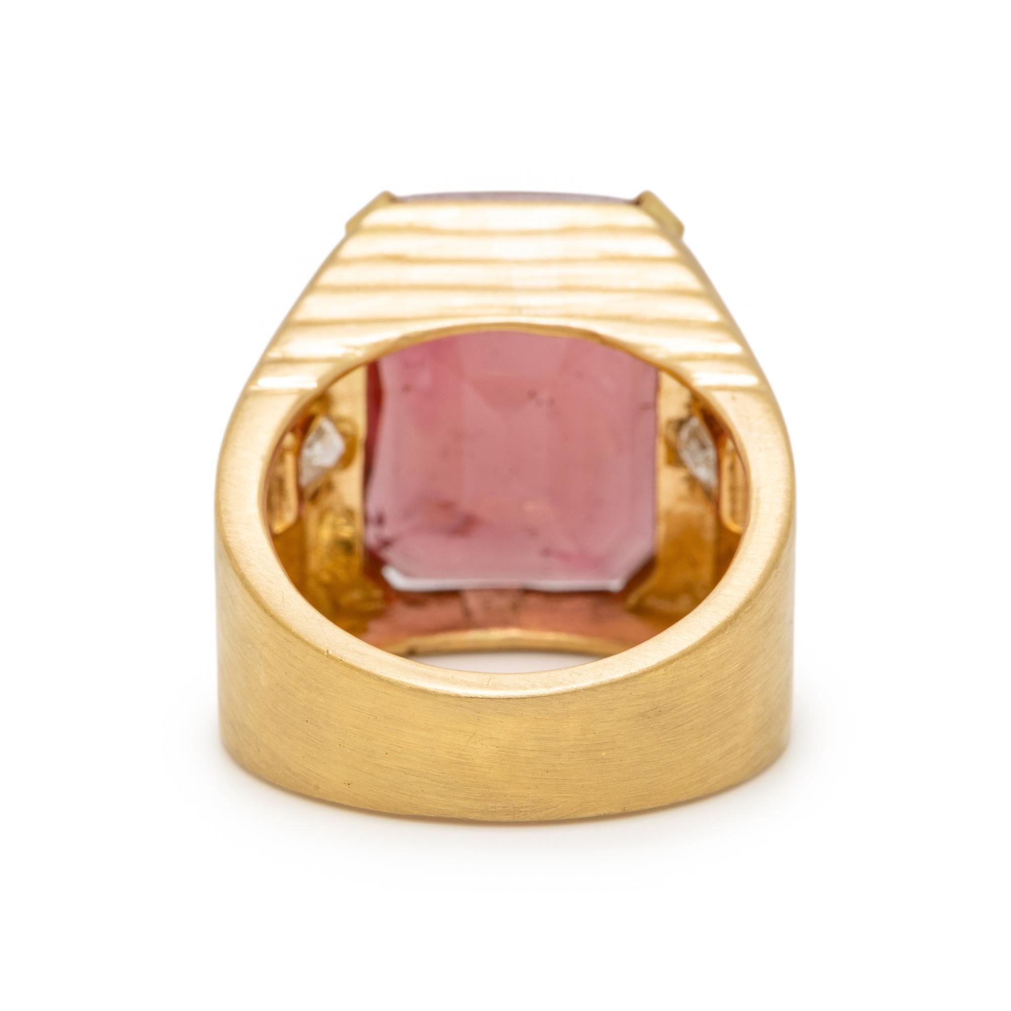 PINK TOURMALINE, DIAMOND, AND YELLOW GOLD RING