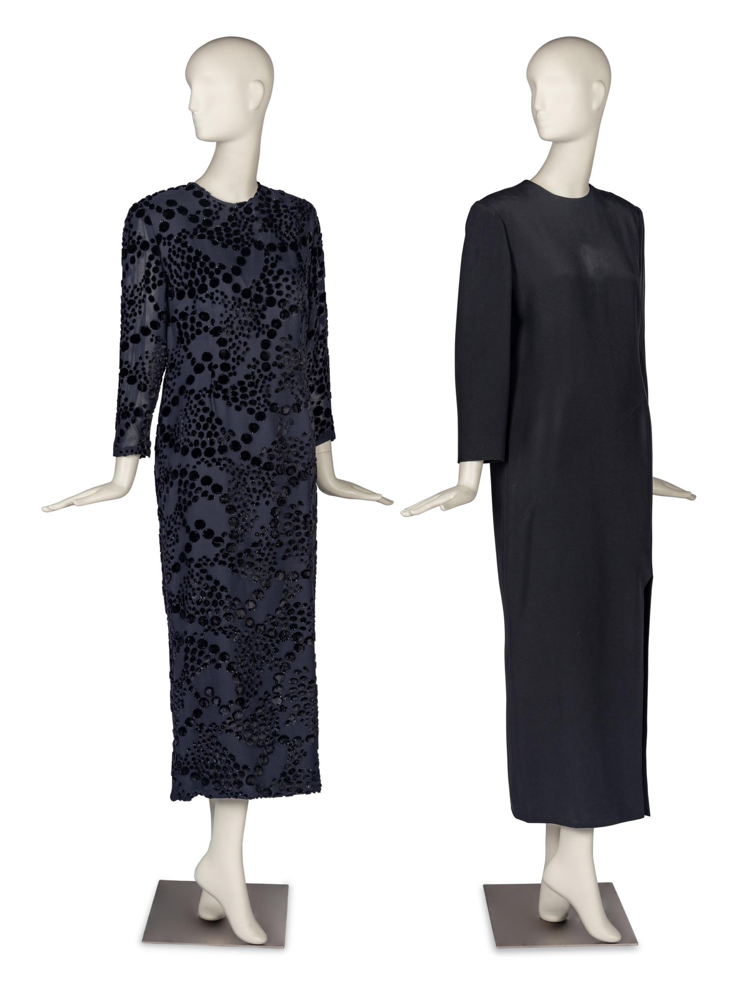 Two Designer Dresses with Two Brooches and Two Necklaces
