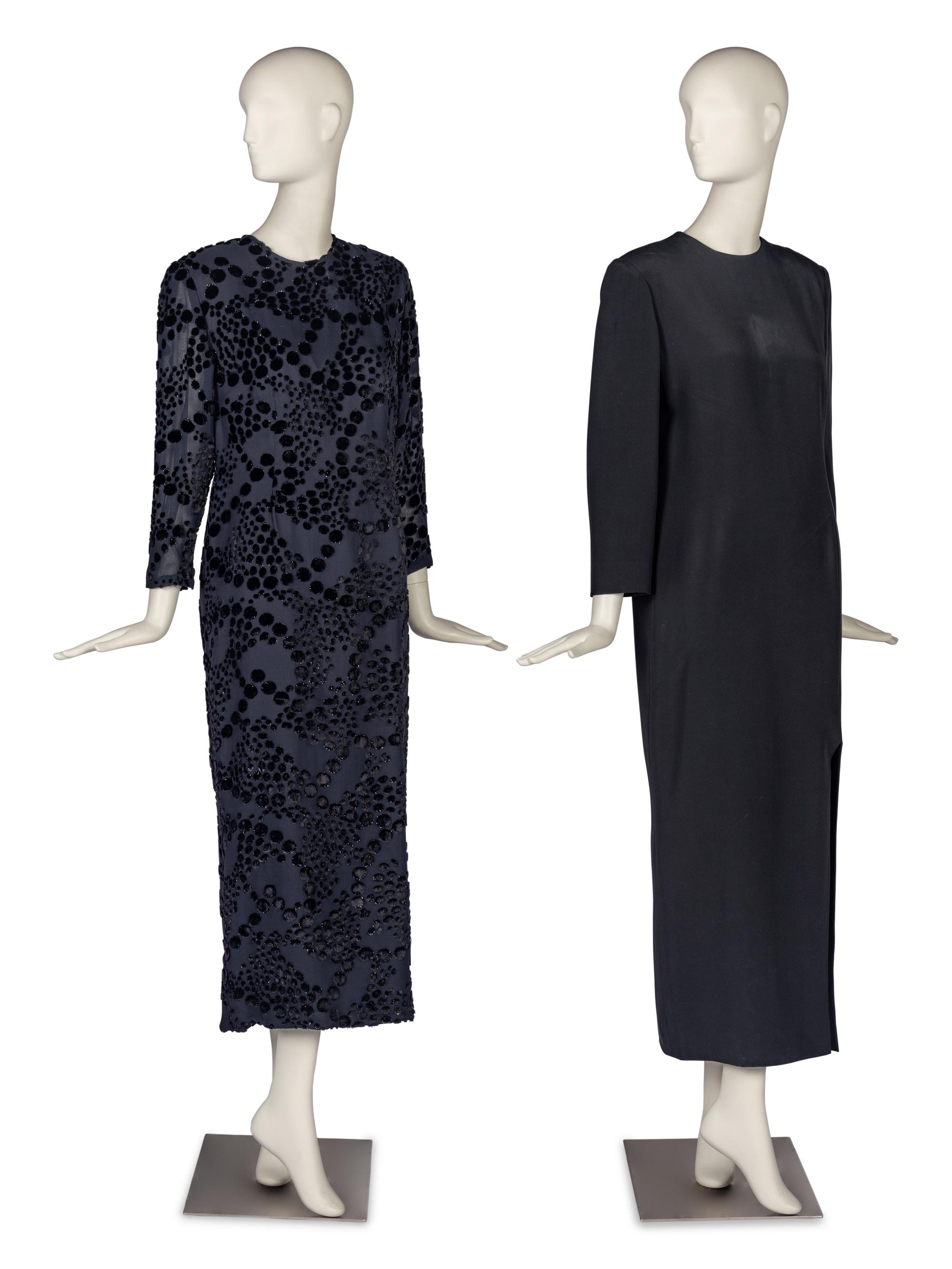 Two Designer Dresses with Two Brooches and Two Necklaces