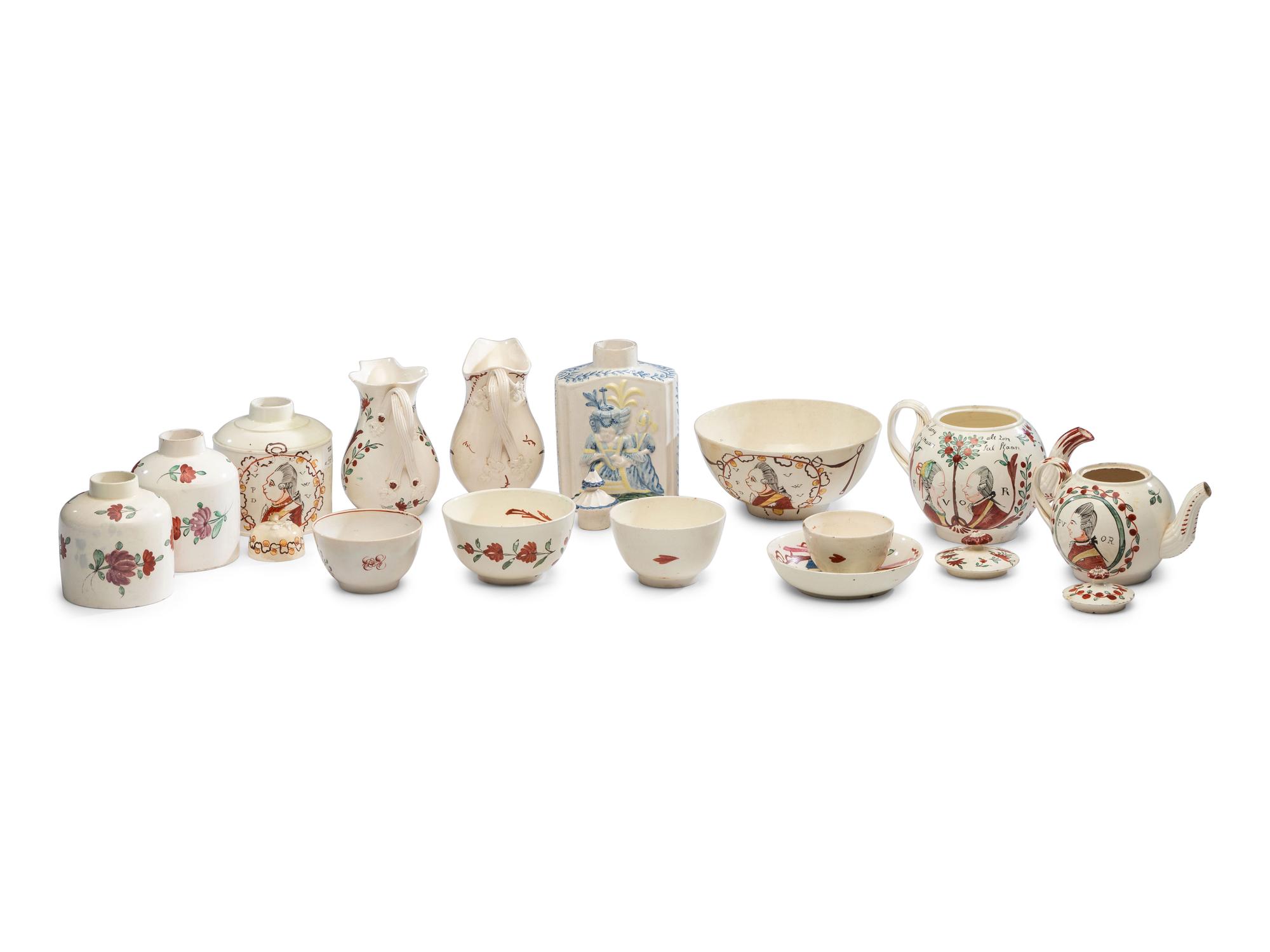 An Assembled Collection of English Creamware 'William of Orange' Table Articles