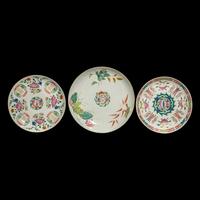 Three Chinese Famille Rose Porcelain Plates
