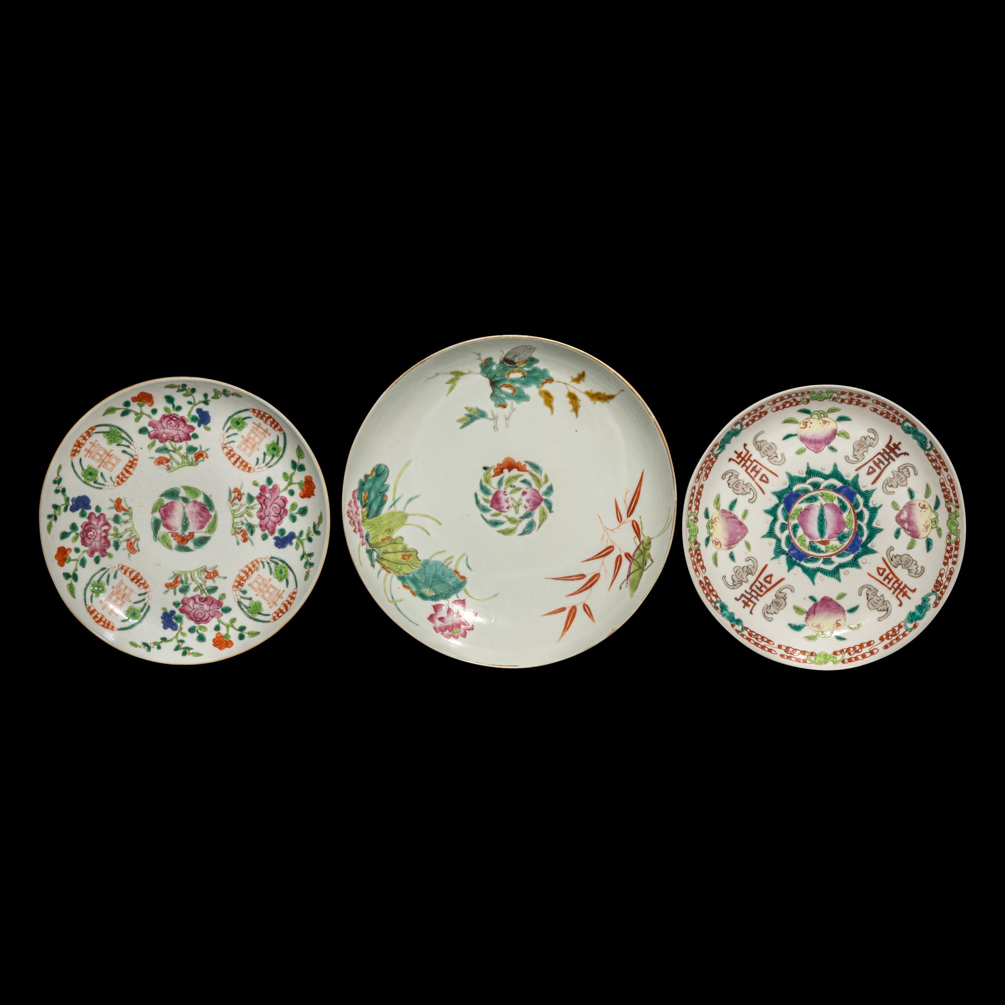 Three Chinese Famille Rose Porcelain Plates