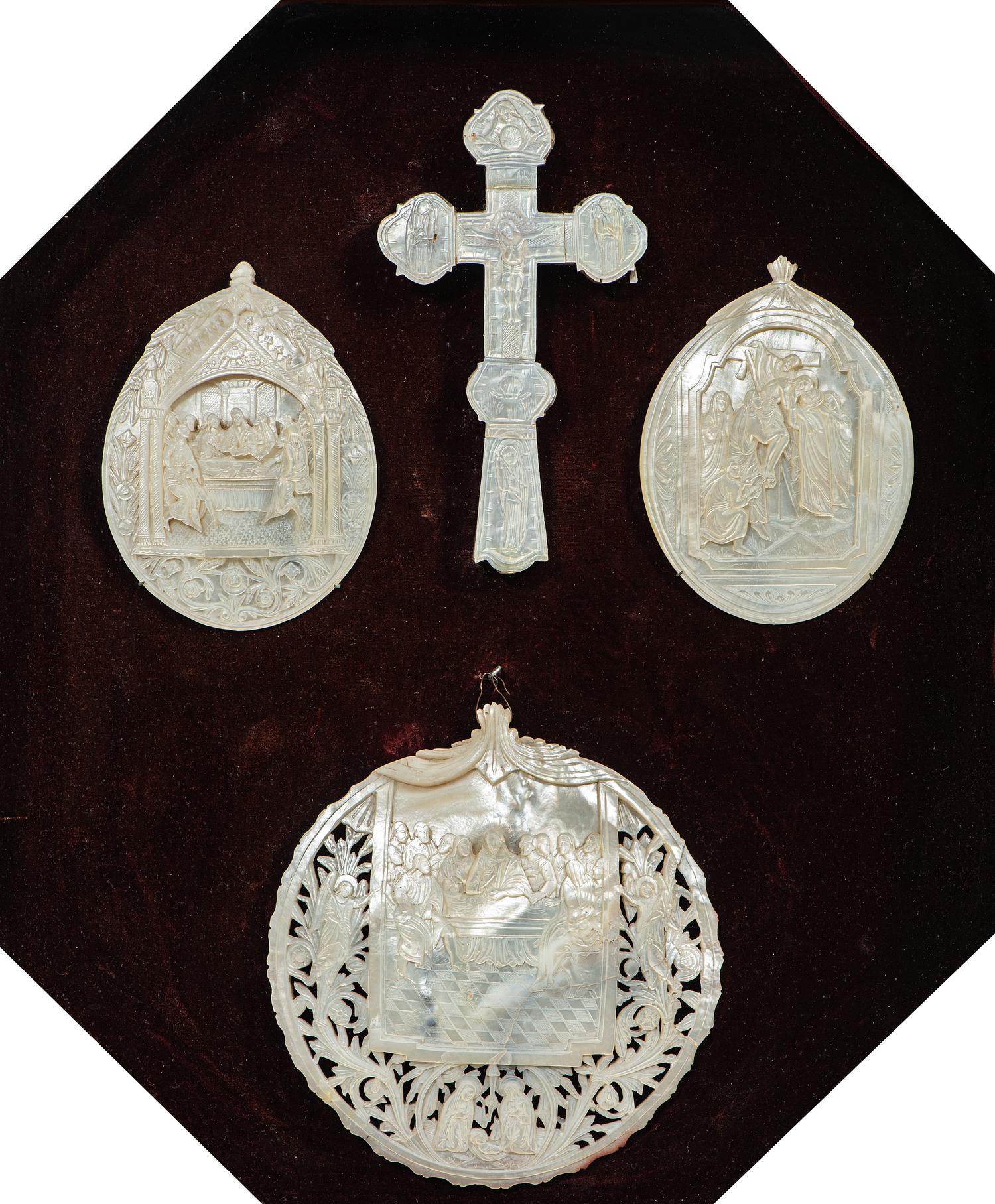 Five Continental Carved Shell Articles of Religious Interest