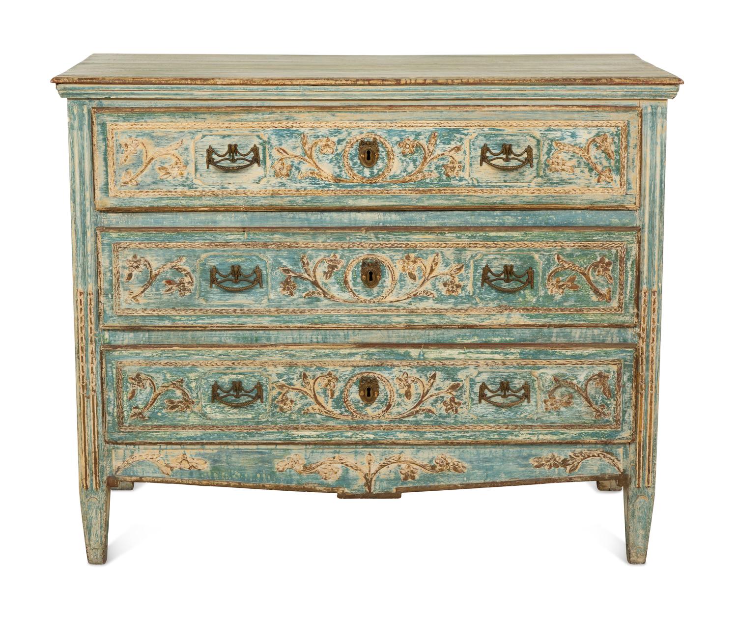 A North European Neoclassical Blue-Painted Commode