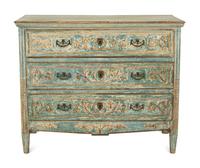 A North European Neoclassical Blue-Painted Commode