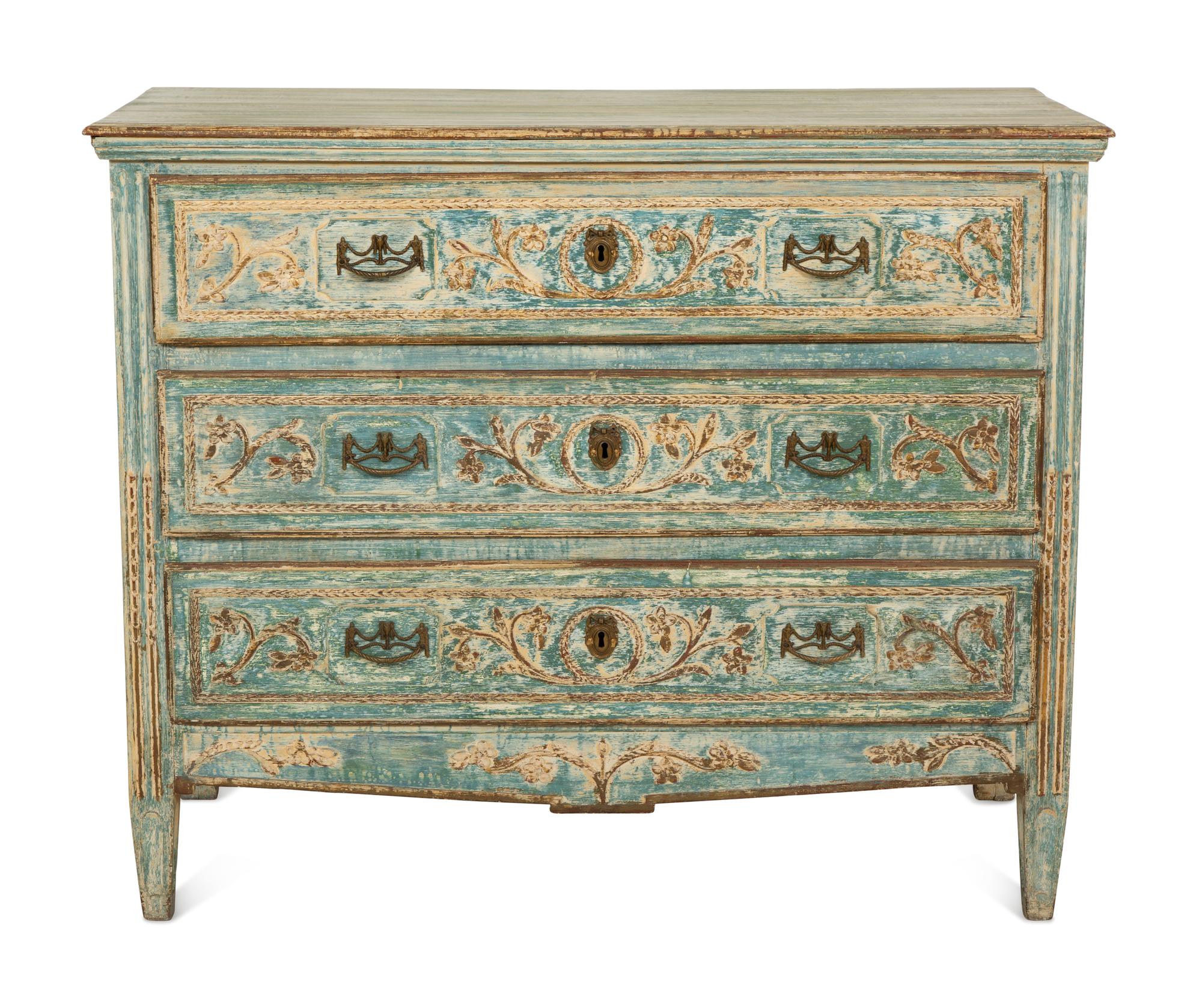 A North European Neoclassical Blue-Painted Commode