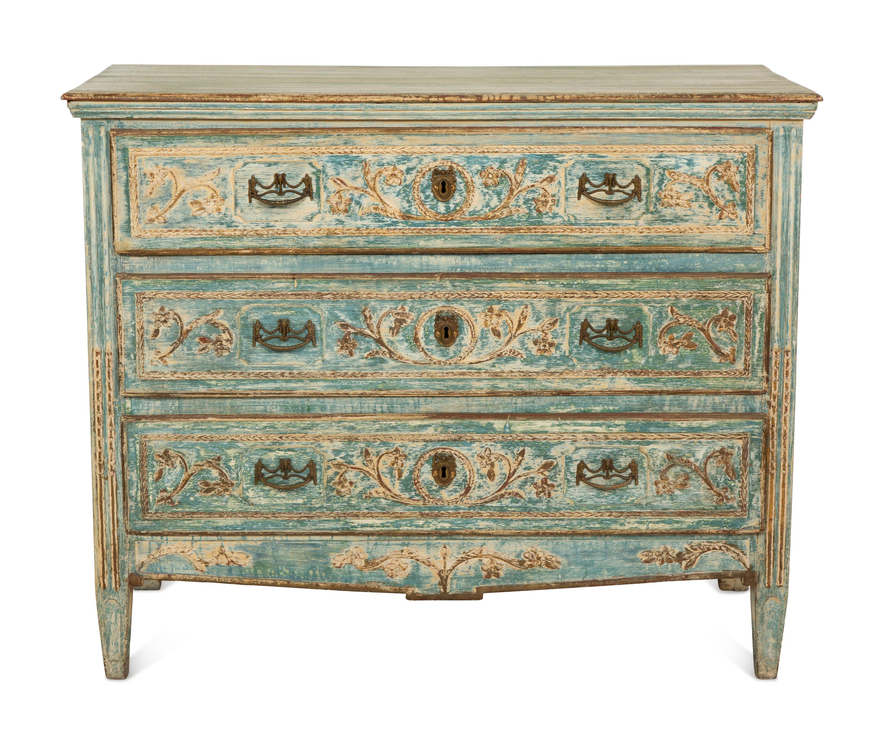 A North European Neoclassical Blue-Painted Commode