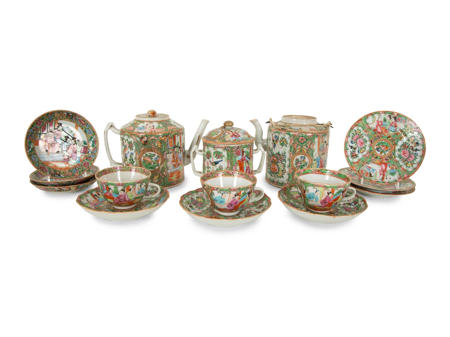 A Chinese Export Rose Medallion Porcelain Tea Service