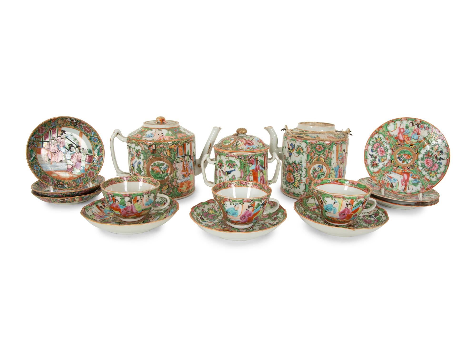 A Chinese Export Rose Medallion Porcelain Tea Service