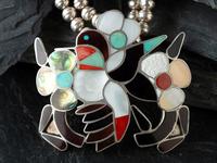 Channel Inlay Hummingbird Squash Blossom Necklace Suite