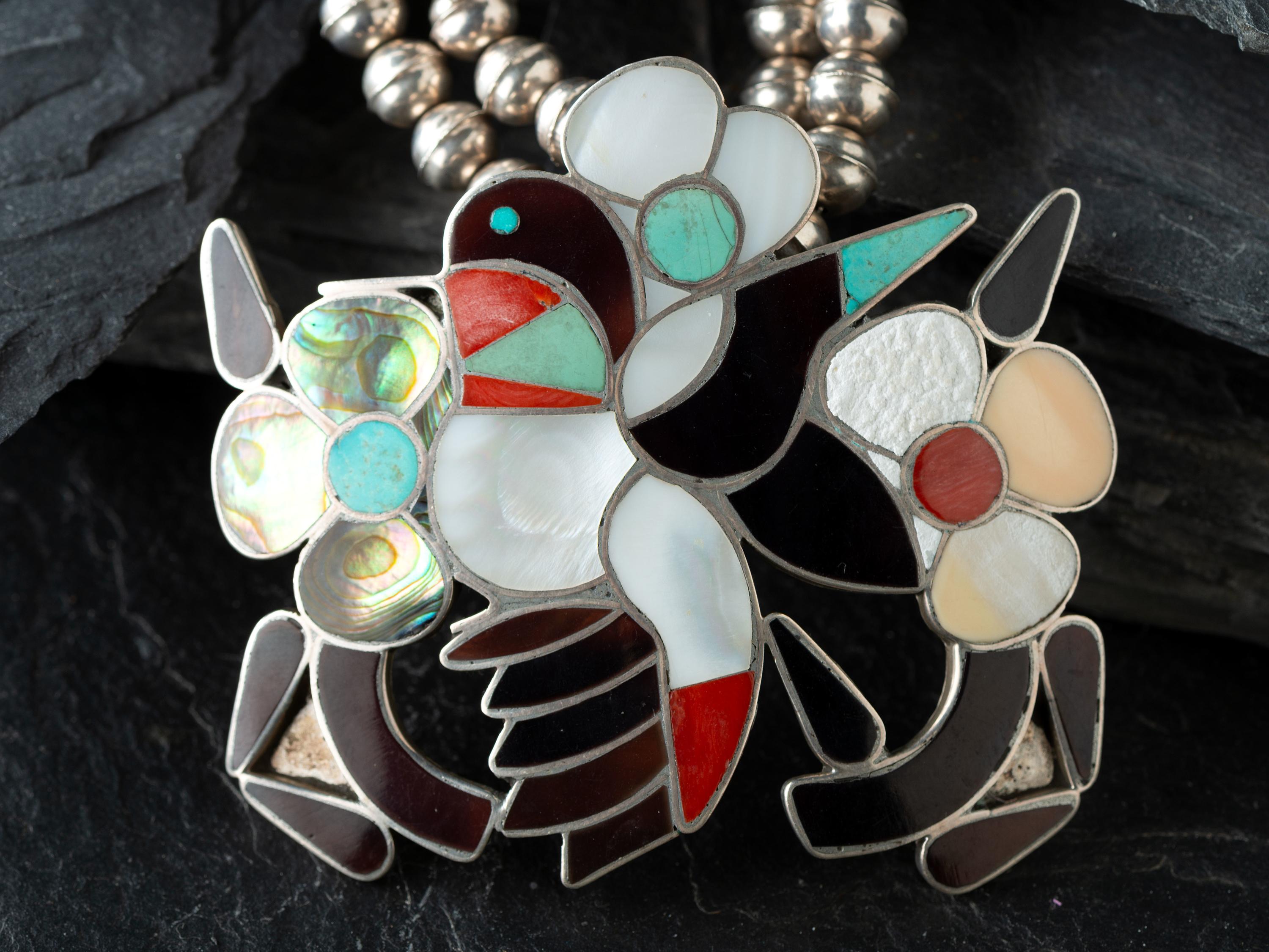 Channel Inlay Hummingbird Squash Blossom Necklace Suite