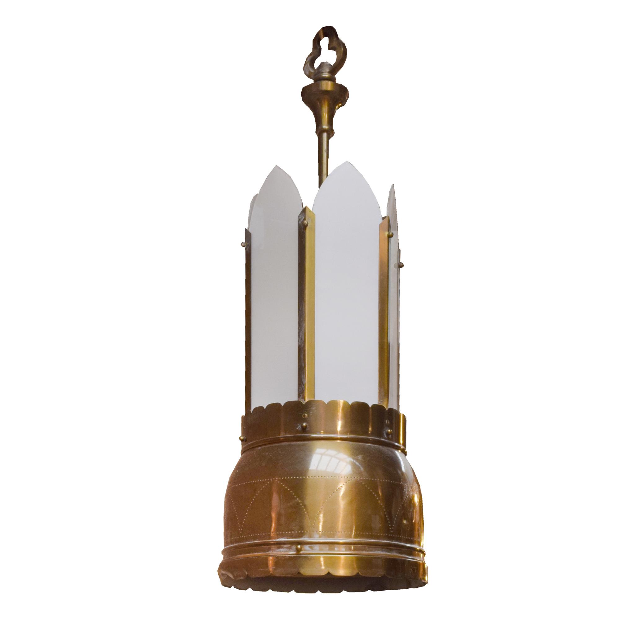 A Set of Four Brass and Glass Light Fixtures 13" W x 13" D x 37" H — United States, Circa 1920