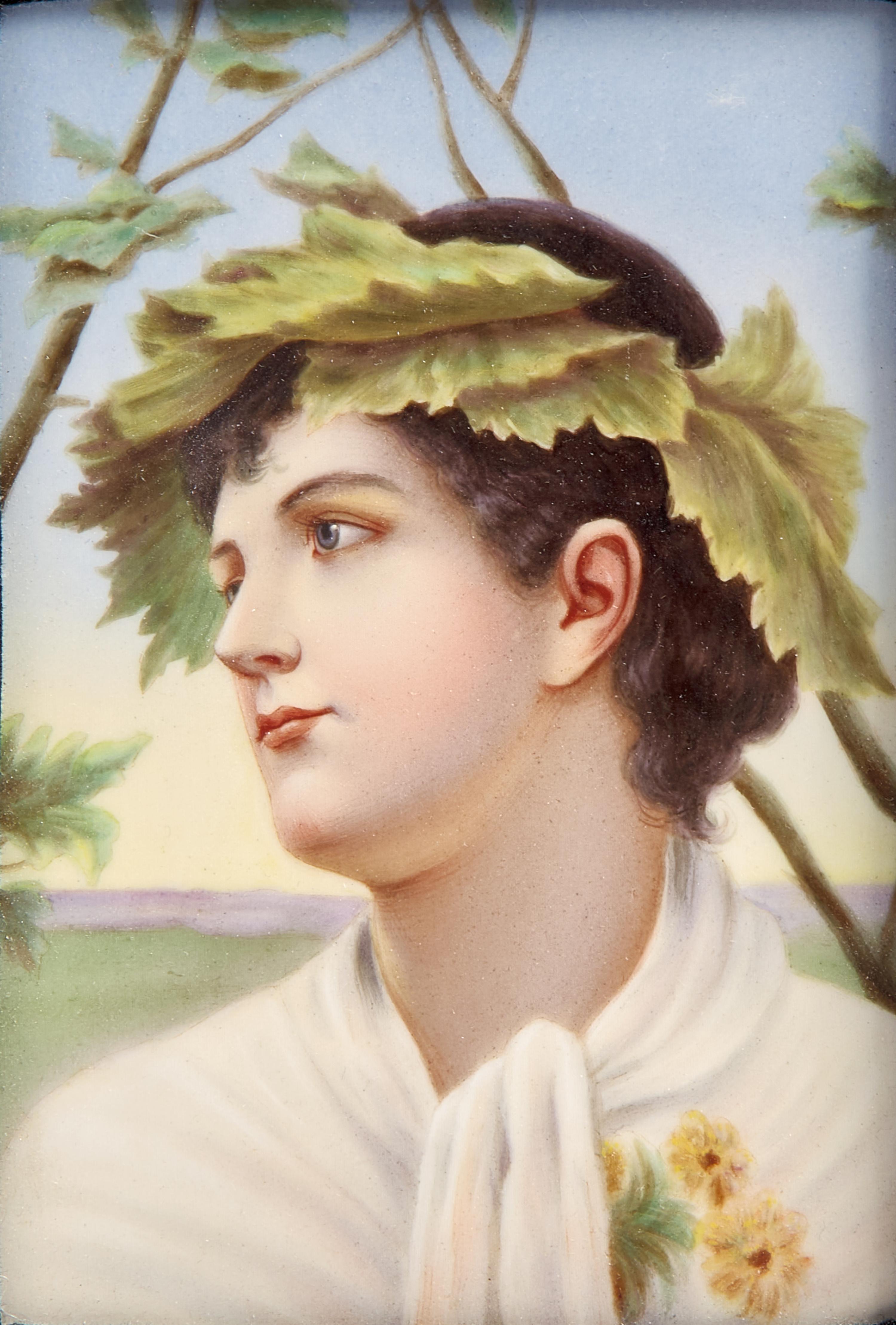 A German Hand-Painted Porcelain Plaque Depicting a Classical Young Man