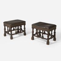 A pair of Baroque Revival carved walnut stools late 19th / early 20th century, possibly incorporating earlier elements